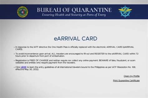 bureau of quarantine earrival card.